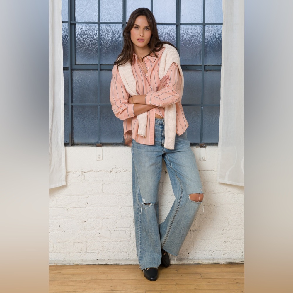 VELVET & HEART RANDALL Button up STRIPE Peach SHIRT - Picture 11 of 14